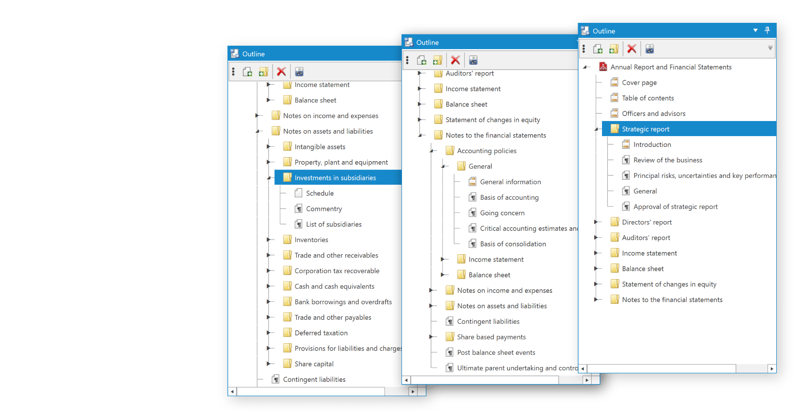 Structured Reports and Templates in the Outline Panel